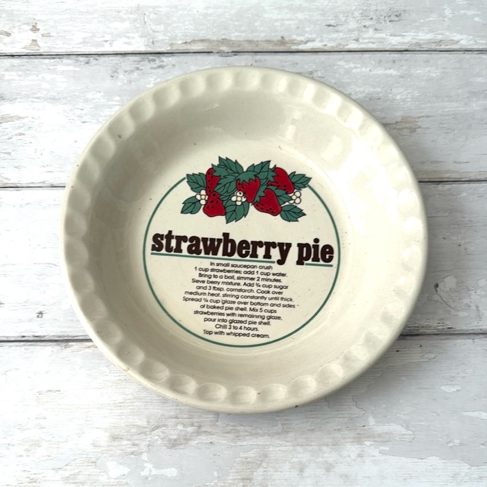 Vintage 10in Pie Plate Baking Dish Strawberry Pie Recipe